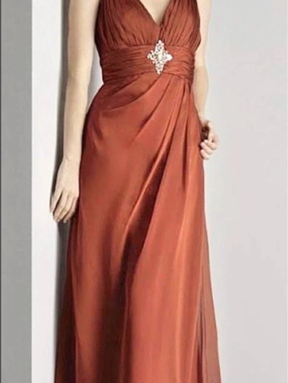 Liz Fields Women Size 12 Burnt Orange Sleeveless Chiffon V-Neck Prom Dress